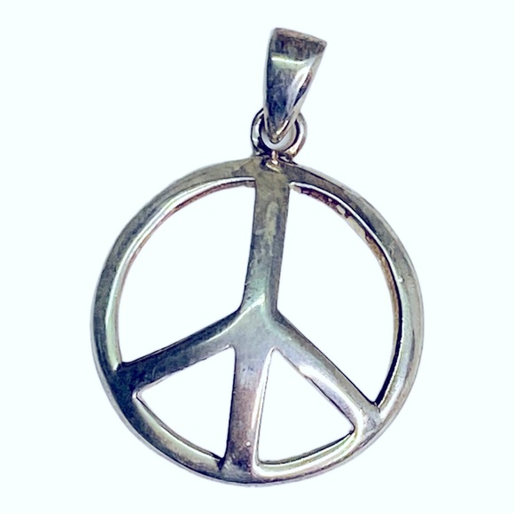 Peace Sign Pendant Charm Real Silver - Picture 2 of 2